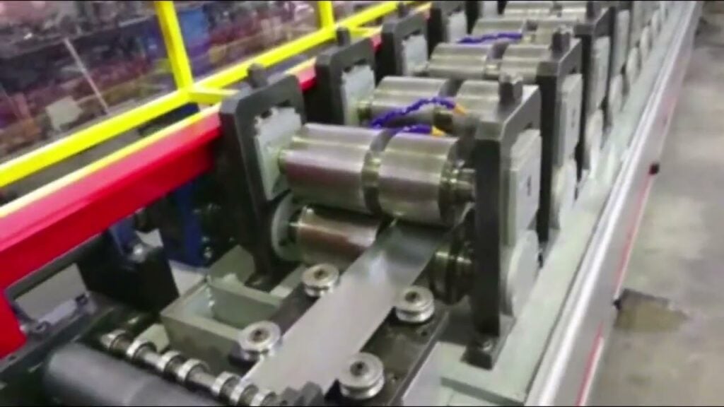 Close-up of forming rollers and shafts